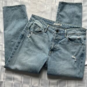 Fidelity Light Blue Slim Straight Cropped Jimi Hollywood Distressed Jeans